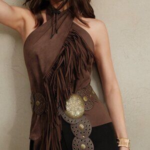 Boho Brown Women's Criss-Cross Sleeveless Camisole Top